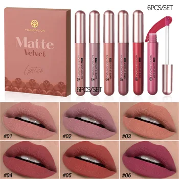 YOUNG VISION 6Pcs/Set Matte Velvet Lipgloss Waterproof Long-Lasting Liquid Lipstick for Flawless Makeup 1