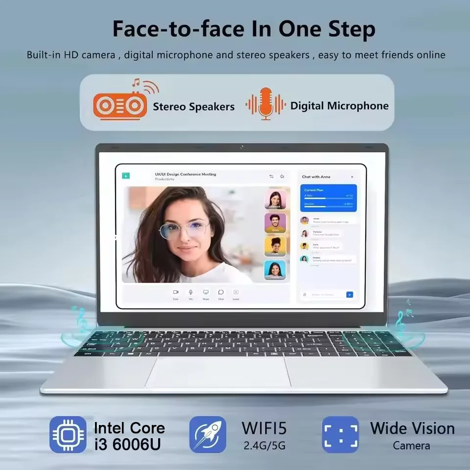 15.6"FUCHU Fingerprint Unlock Notebook Windows 11 Pro Laptops Intel Core i3 6006U 16GB RAM 1TB SSD Laptops Office Computer PC - immagine 2
