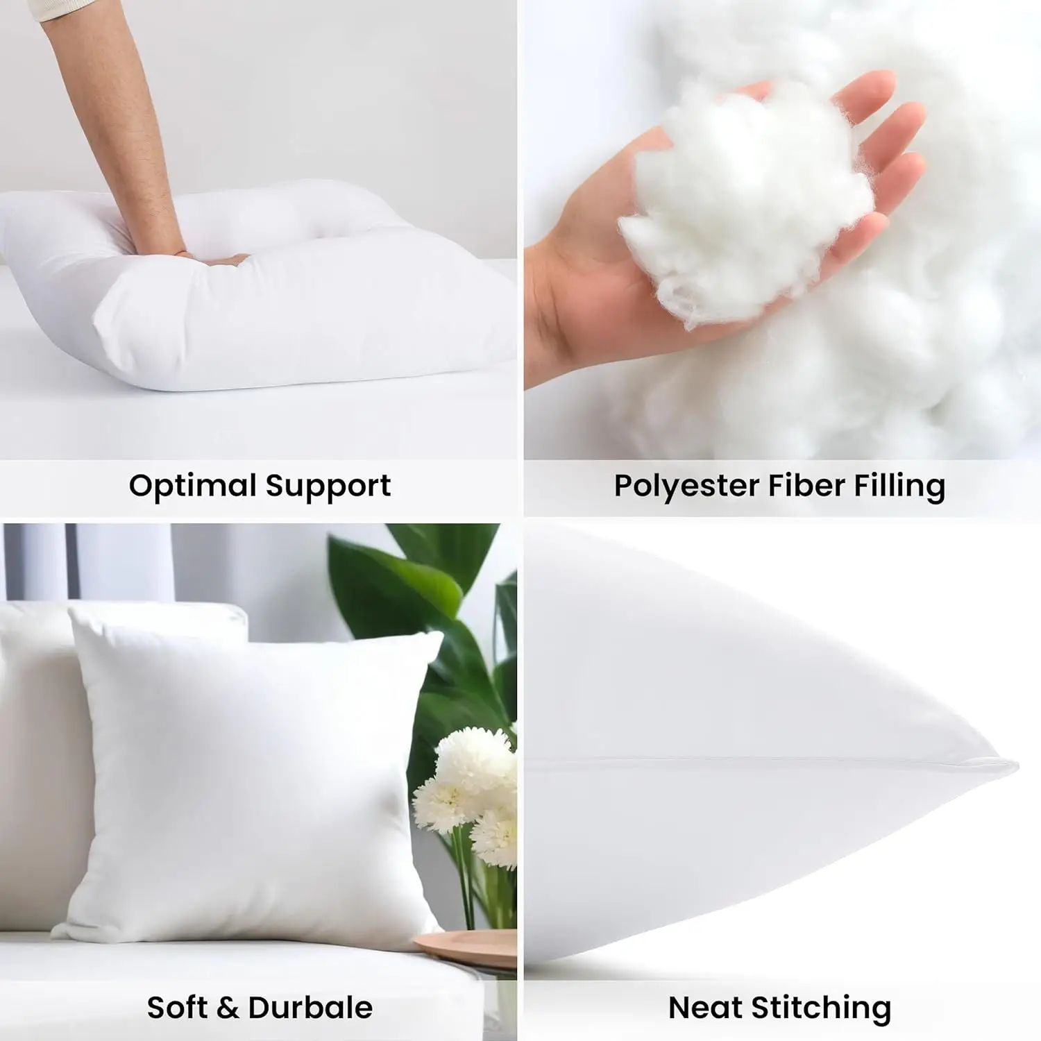 Lux Decor Throw Pillow Inserts – Set of 4 Soft Square Couch Pillows – Supportive, Fluffy Fill for Bed, Sofa & Chair 5
