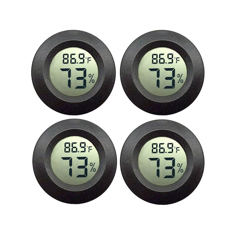 

4 Pcs Mini Hygrometer Thermometer Fahrenheit or Celsius Meter Digital LCD Monitor Indoor Room Round Humidity Temperature