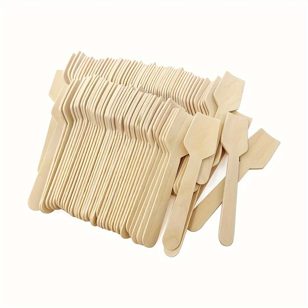100pcs 3.9 인치 미니 나무 숟가락 일회용 사각형 시음 숟가락, 샘플링 요구르트 숟가락, 아이스크림 숟가락