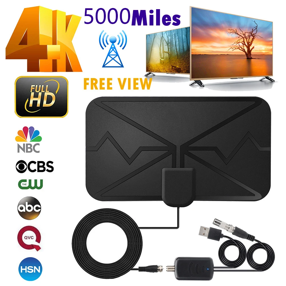 Antenna Tv Da 5000 Miglia 1080P 4K 25Db Hdtv Antenne Tv Amplificate Digitali Per Interni Nbc Gratuite Con Booster Ad Alto Guadagno