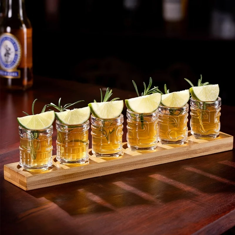 Creative Mini Tiki Glass Cup Shot Glasses Stacking Cups Cocktail Glass Tiki Cup Set With 6 Holes Tray Bar Accessories drinking glasses