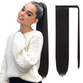 Straight Human Hair Ponytail Wrap Around 100% Human Hair Ponytails For Women Brazilian Straight Hair Natural Color 8-32 Inch