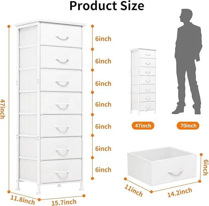 White Tall Dresser for Bedroom, 7-Drawer Fabric Storage Organizer, Perfect for Closet, Entryway, Hallway, or Nightstand Furnitur 3
