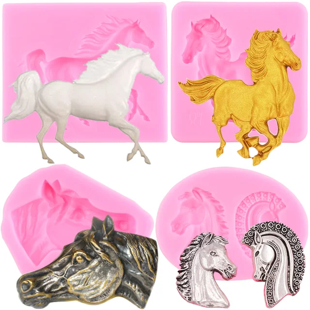 Ló Szilikon Penész Fej Fondant Penészek Torta Díszítő Szerszámok Cupcake Topper Polimer Agyag Cukorkaperdő Csokoládé