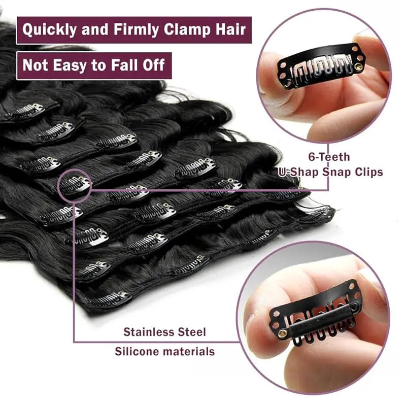 Brazilian Body Wave Clip In Human Hair Extensions 8 Pcs Set Natural Color Clip Ins Remy Hair 10-26 Inches 120Gram Soft Feel hair extensions
