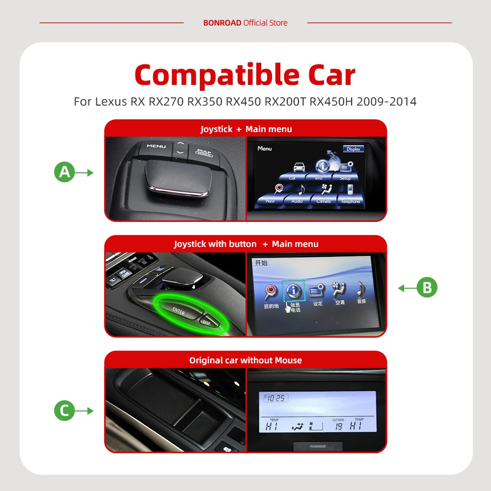 BONROAD 12,3 pulgadas Android 14 Radio de coche reproductor Multimedia inalámbrico Carplay para Lexus RX RX270 RX350 RX450 RX200T RX450H 2009-2015 4