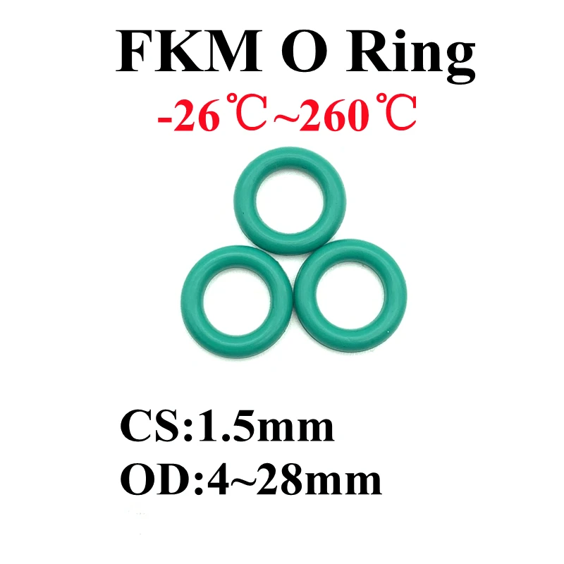 

50pcs Superior FKM Fluorine Rubber O Ring CS 1.5mm OD 4mm ~ 28mm Sealing Gasket Insulation Oil High Temperature Resistance Green