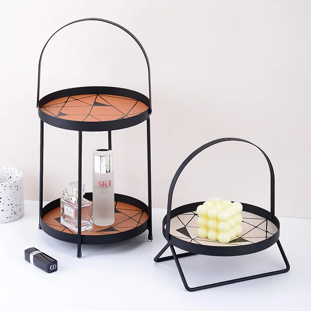 Iron Portable Round Storage Tray Jewelry Display Stand Cosmetic Sundries Plate Cake Fruit Dessert Tray Home Hotel Bar Decor