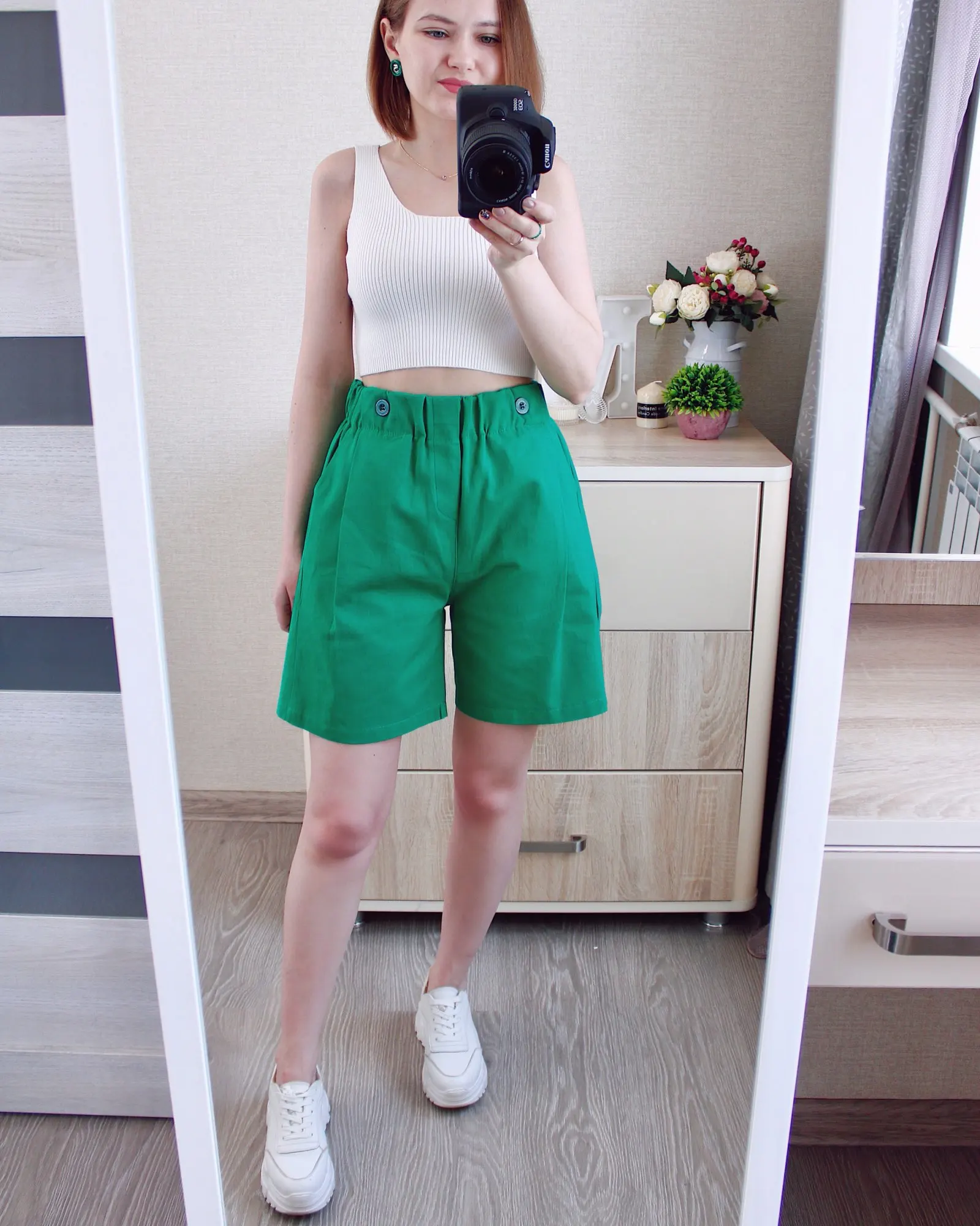 Women's Summer Shorts The New Elastic Waist Design Five-point Pants Sports Casual High Waisted Shorts 100% Cotton Female Student photo review