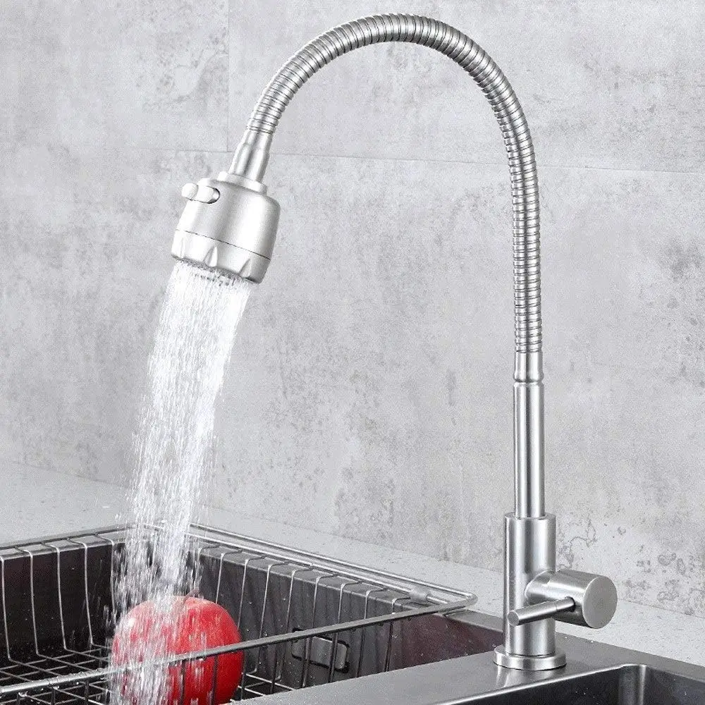 Grifo para Lavabo de Cocina, Llave de Monomando Cuello 360° Acero Inoxidable