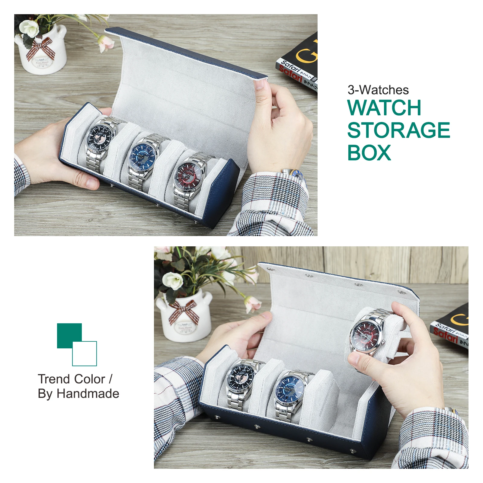 Luxury Genuine Leather Watch Roll Watch Storage Box Travel Watch Case Gift Box Green Watch Pouch