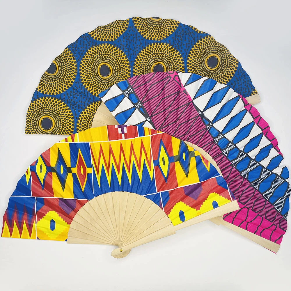 african Style Hand Fan ankara print Colored Geometric Printing Folding