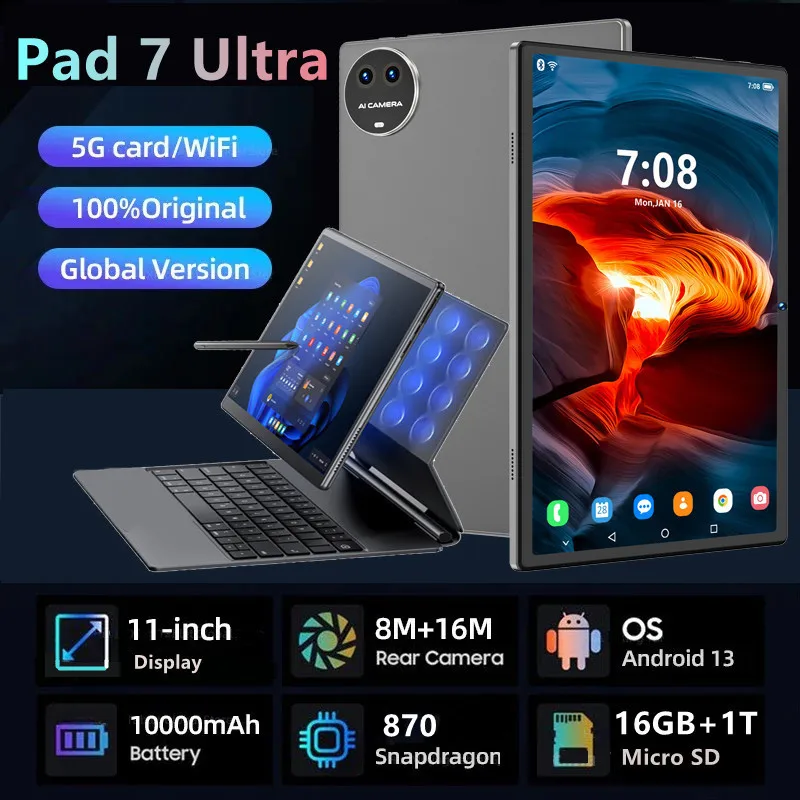 2024 Global Version Pad 7 Ultra Tablet 11 Pollici Android 13 16Gb 1T 10000Mah 5G Dual Sim Telefonata Gps Bluetooth Wifi Wps Tablet