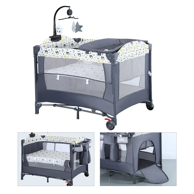 Modern cheaps Newborn cot portable infant bedside sleeper foldable playpen black gray baby bed crib bassinet for 0-3 years baby A68bbf53439f74c8b83bfe09708c7155fC