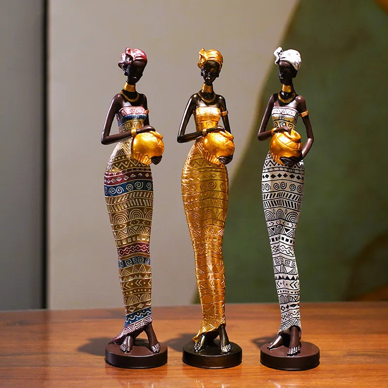 

Resin Black African WomenStatue Sculpture Table Decoration Miniature Figurine Modern Living Room Desk Home Decor