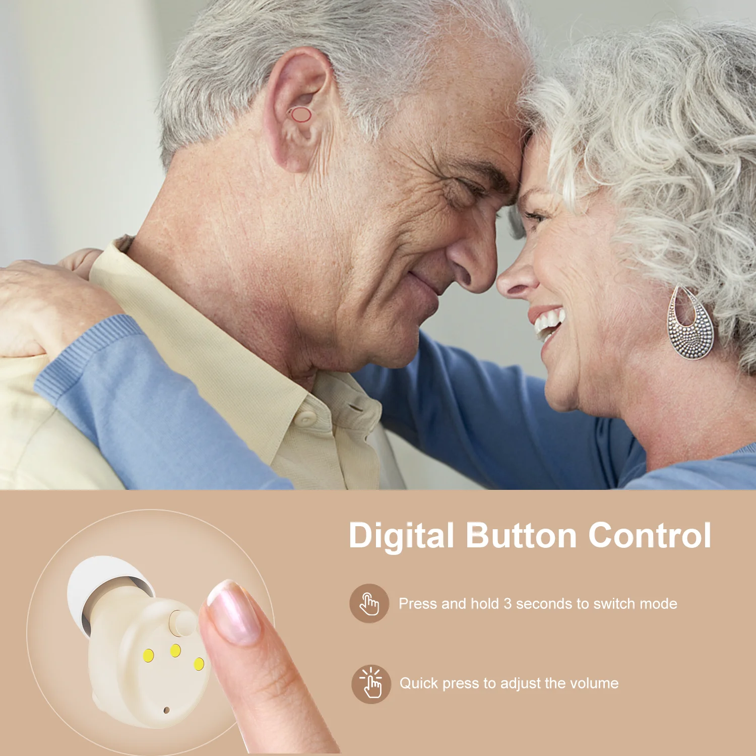 Rechargeable digital hearing aid for seniors, intelligent noise reduction hearing aid for adults, almost invisible
