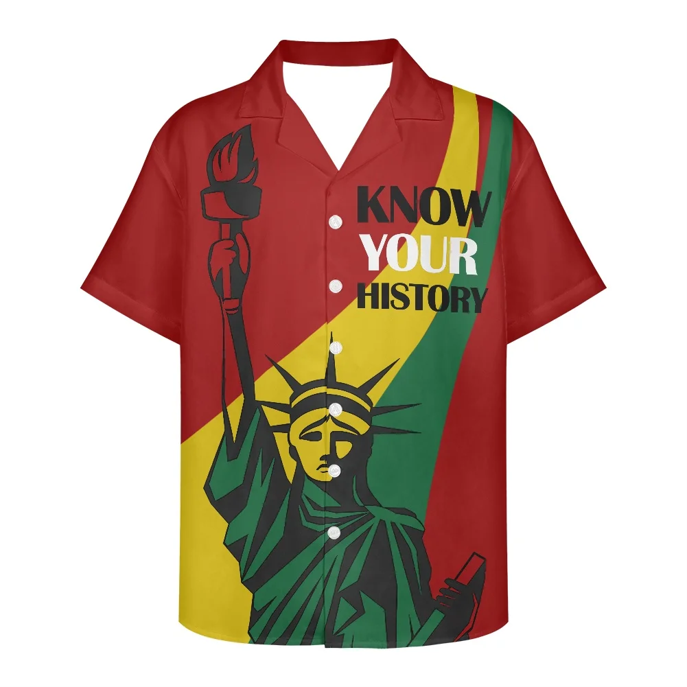 Summer 2022 Men Shirts American Statue of Liberty Print Plus Size Men's Clothing New Design  Short-Sleeved V Neck Men's Shirts