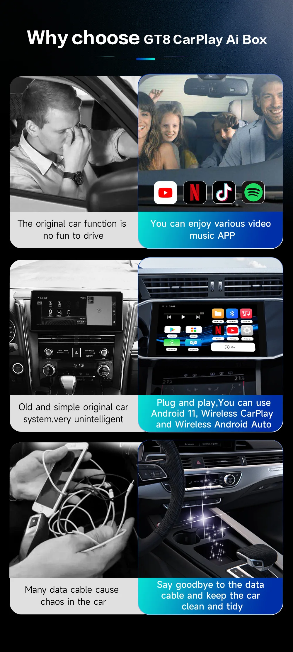 A68c35b9fdbe64463bf7ea86256185afbG CarPlay Smart AI Box Plus Android 11 Wired To Wireless CarPlay Android Auto Video App Adapter Car Intelligent System