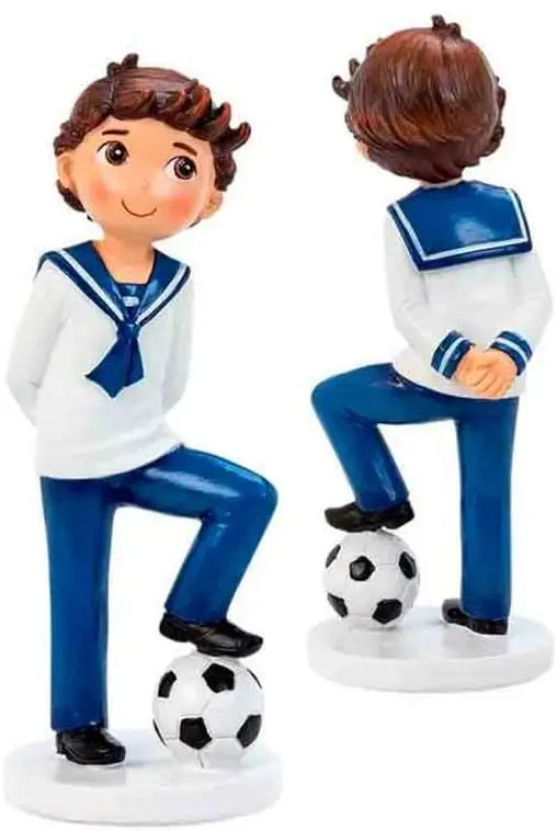 Statuetta Prima Comunione Bambino Calciatore - Con Rosario E Pallone - 16,5 Cm In Resina - 5