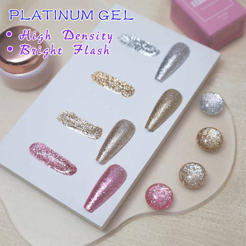 FZANEST Platinum Gel 15ml Nail Gel Colors Nail Art Paint metallic gel for Nails 4 Colors High Density Flash Nail Polishes 2024 2