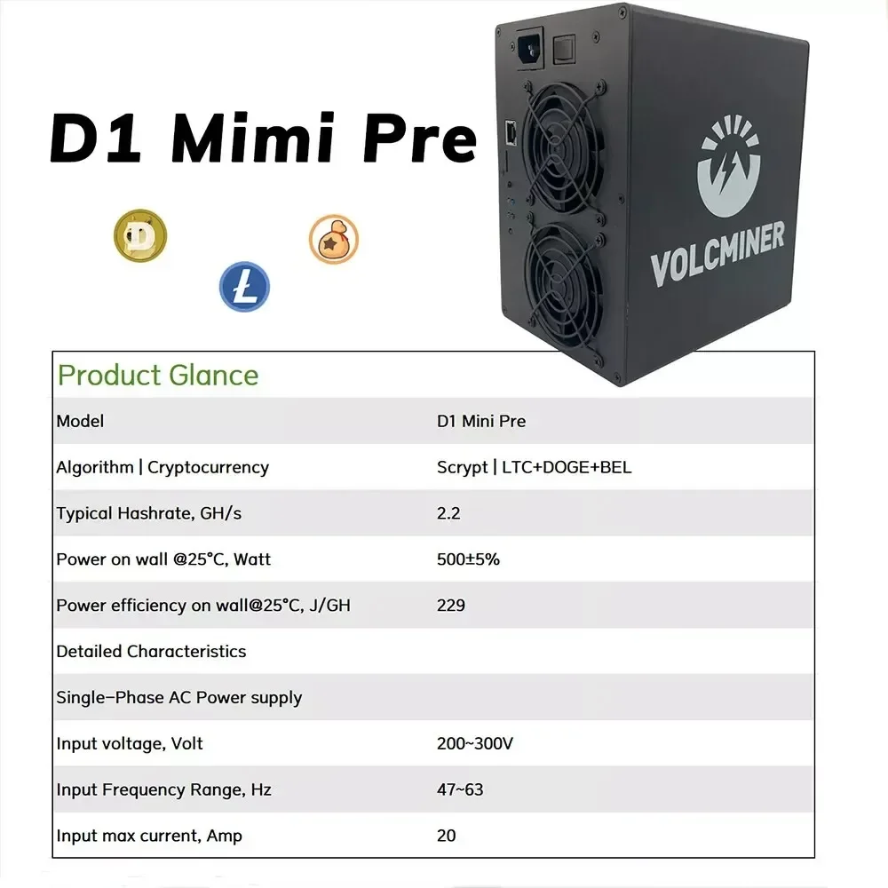 놀라운 제안 새로운 VolcMiner D1 미니 프리 마이너 LTC&Doge 코인 마이닝 머신 2.2Gh/s 500W  Asic-Freehip.co.kr