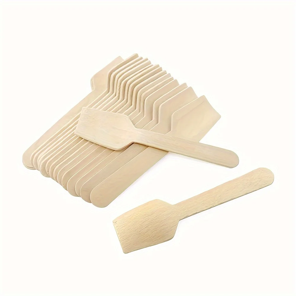 100pcs 3.9 인치 미니 나무 숟가락 일회용 사각형 시음 숟가락, 샘플링 요구르트 숟가락, 아이스크림 숟가락
