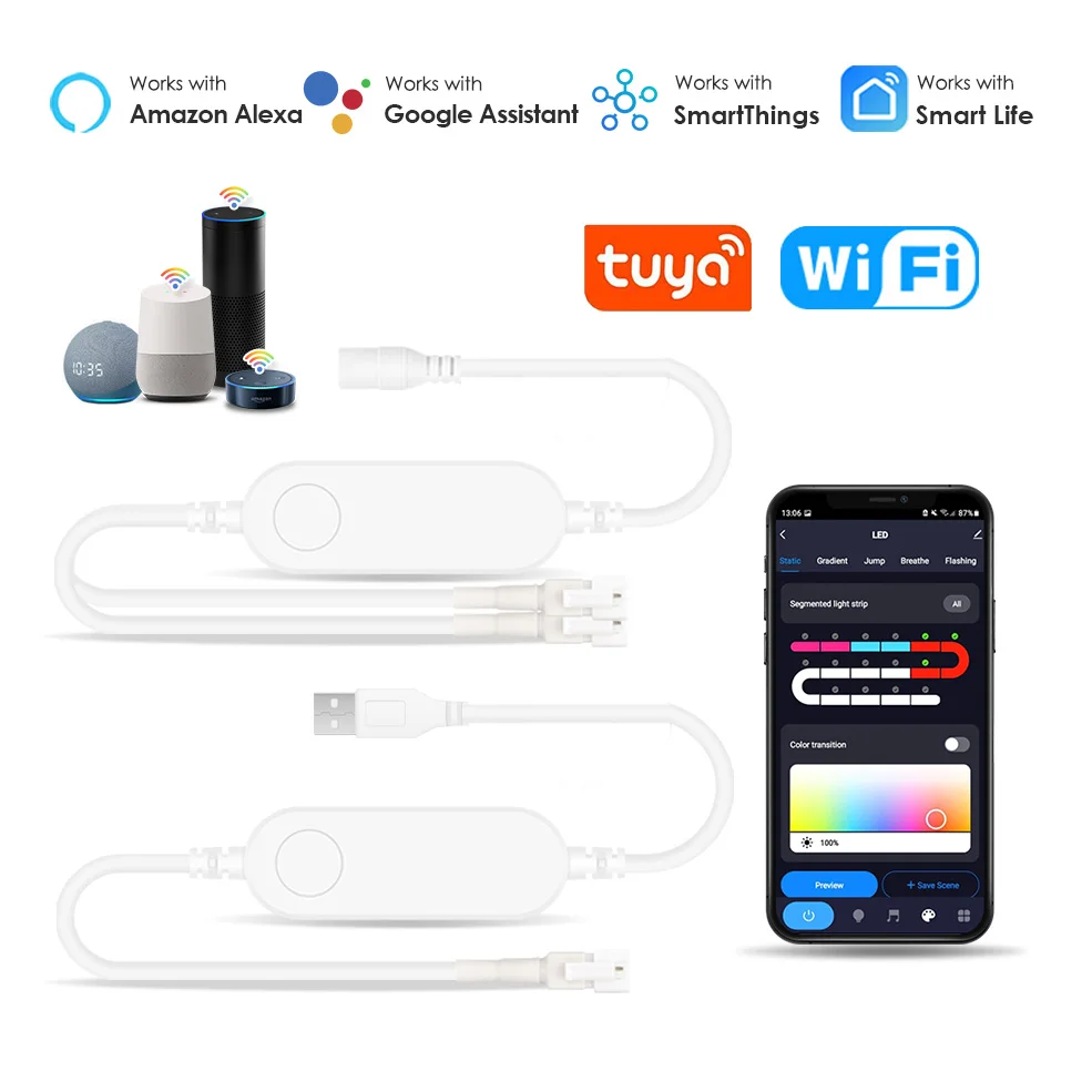 

Tuya Smart Life App Led rgb Controller Wifi Dimmer 5V 12V 3PIN RGB WS2812B ws2811 Led Light Strips Works With Alexa Google Home