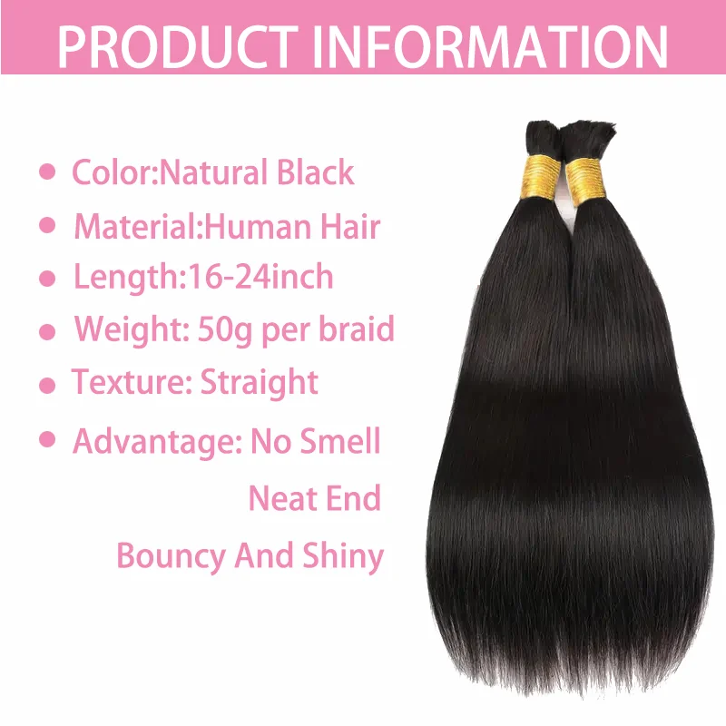 Straight Bulk Human Hair For Braiding No Weft 100% Unprocessed Virgin Human Braiding Hair For Braids Extension