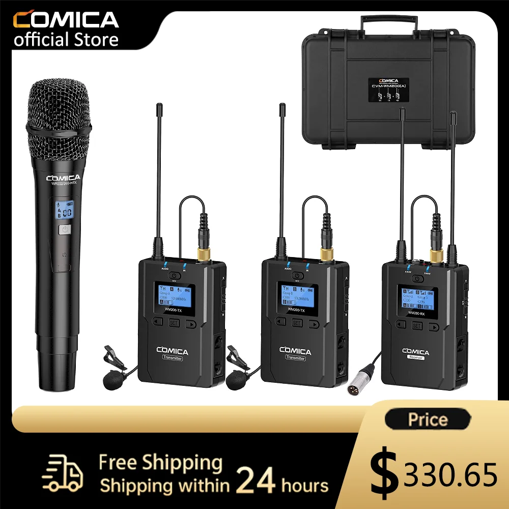 

Wireless Lavalier Microphone Comica CVM-WM200A 96-Channel Professional UHF Dual Wireless Lapel Microphone for DSLR Cameras