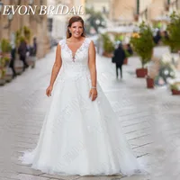EVON BRIDAL Beach Plus Size Wedding Dresses V-neck Lace Applique Sleeveless With Button A-Line Wedding Dress Vestido De Novia 1