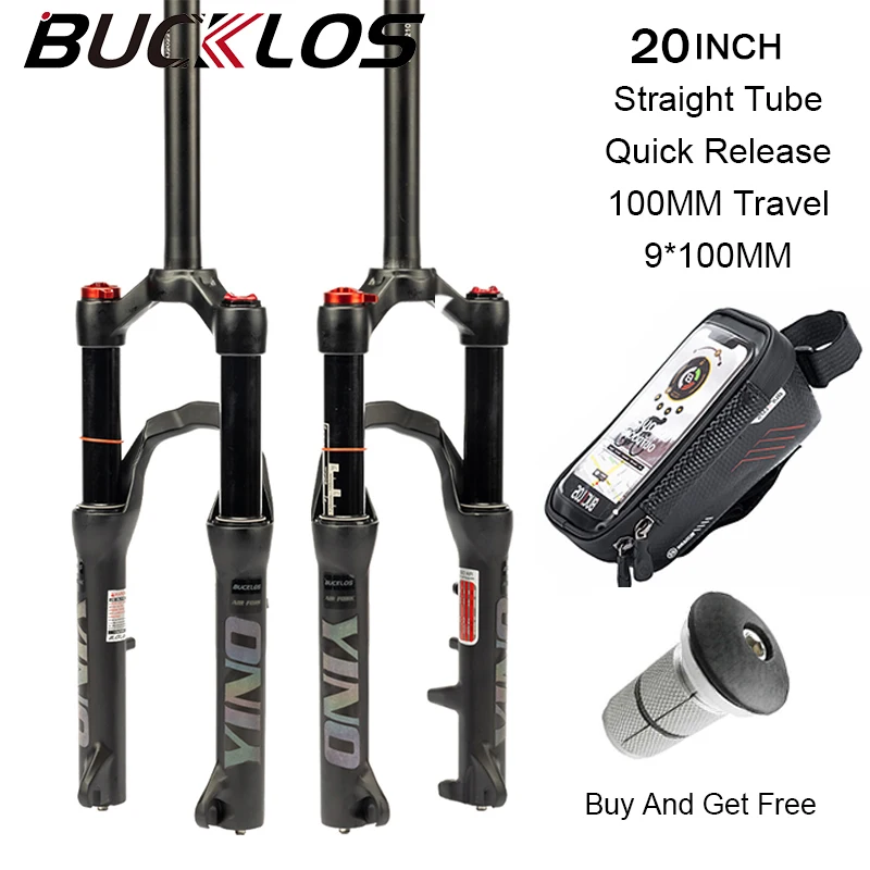 BUCKLOS 에어 서스펜션 접이식 자전거 포크, BMX 퀵 릴리스 자전거 부품, 20er 자전거 포크, 100mm 여행, 9*100mm