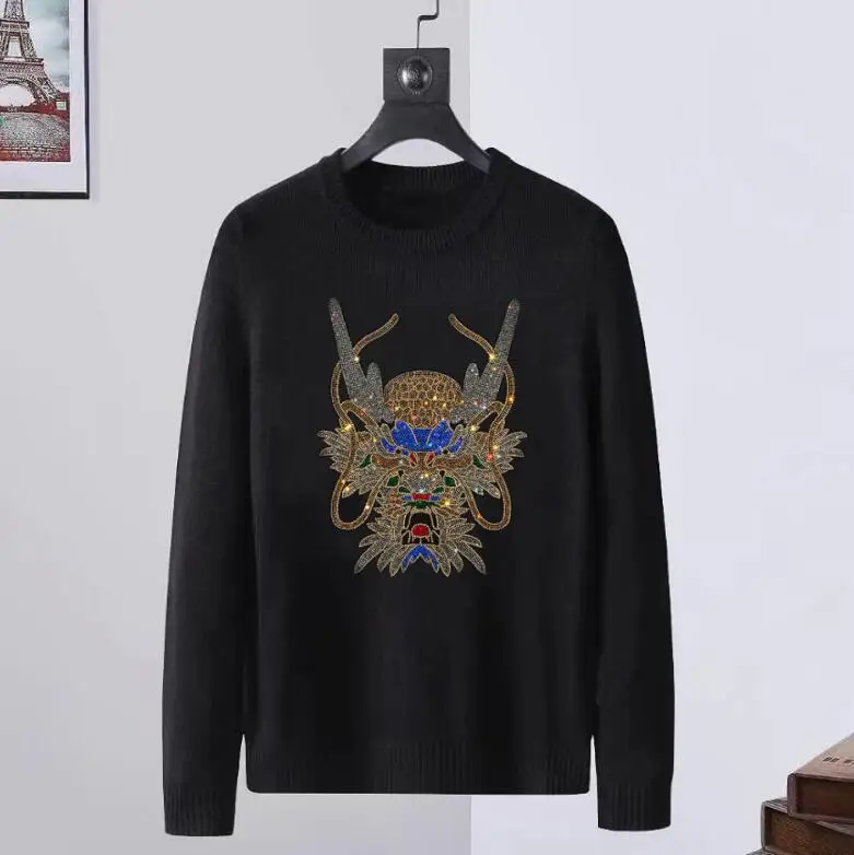 

Fashion Brand Men'sDesigner Rhinestone sweaters New Male Casual Men's Solid Color Tops