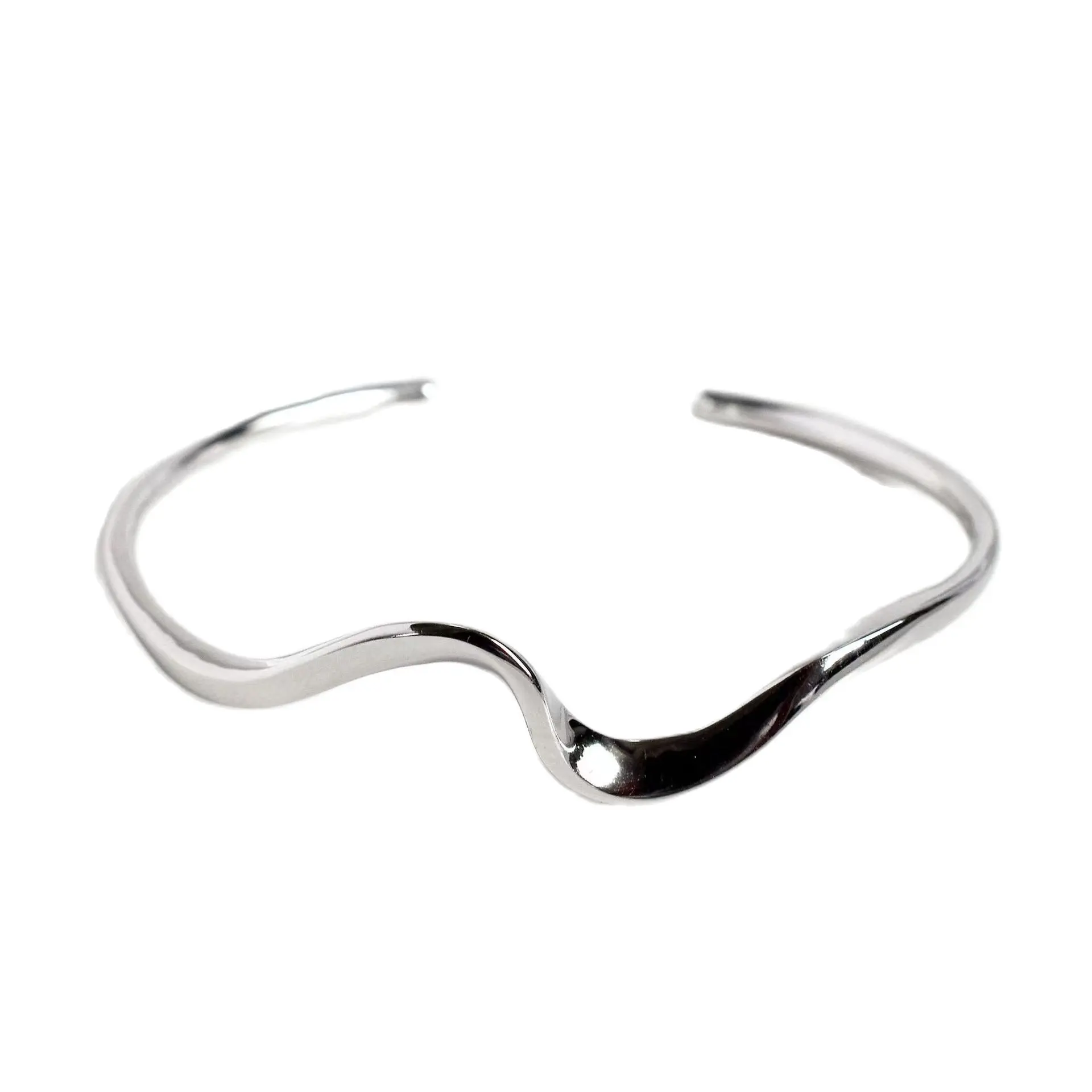 

MADALENA SARARA S925 Sterling Silver Women Bangle Waterwave Abstract Design Simple Open Bracelet