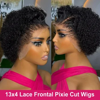 Curly Pixie Cut Wig 13x4 Lace Frontal 100% Human Hair Wigs 13×1 Transparent Lace Front Brazilian Human Hair Wig For Black Woman