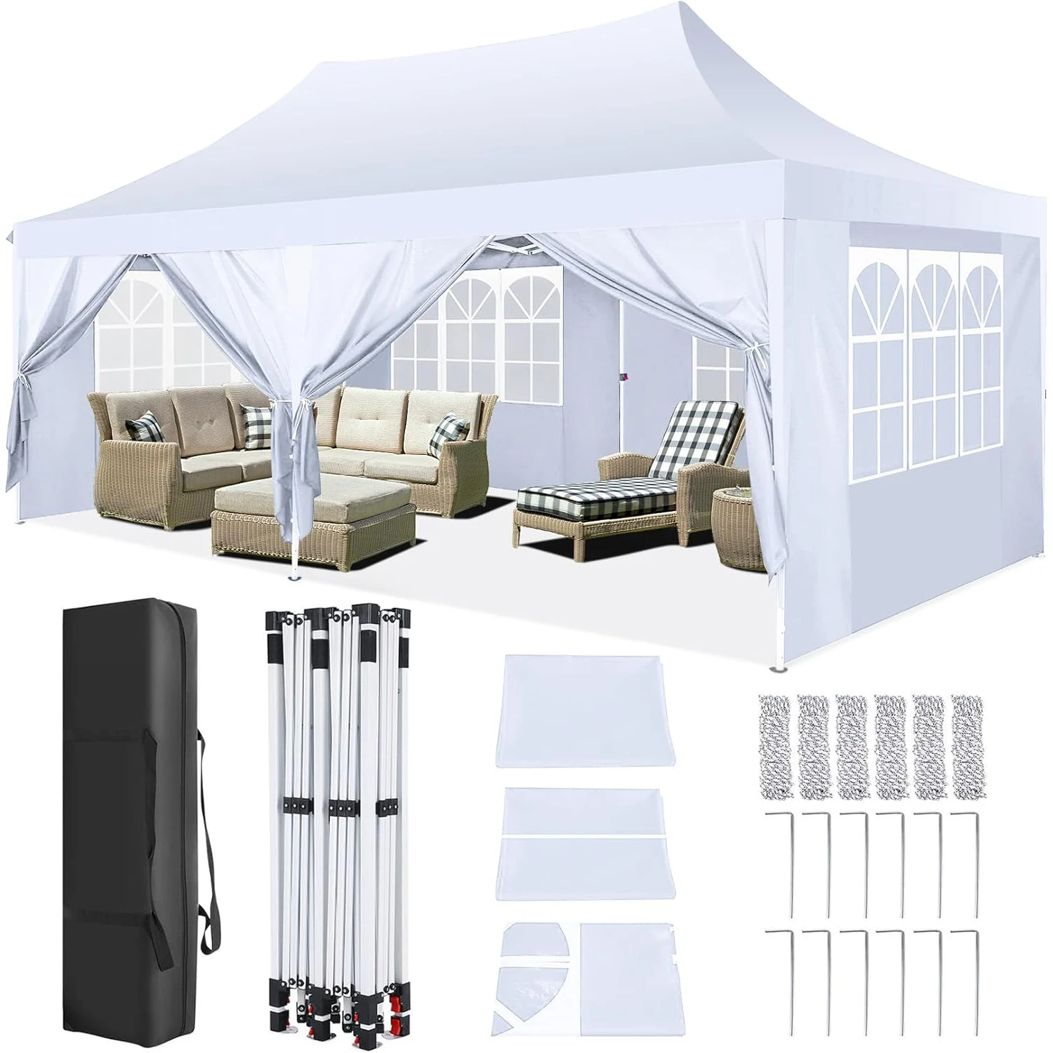 3x6m Professional Pop Up Gazebo with 4 Sidewalls, Commercial Grade Waterproof Party Tent with 3 Height Adjustment