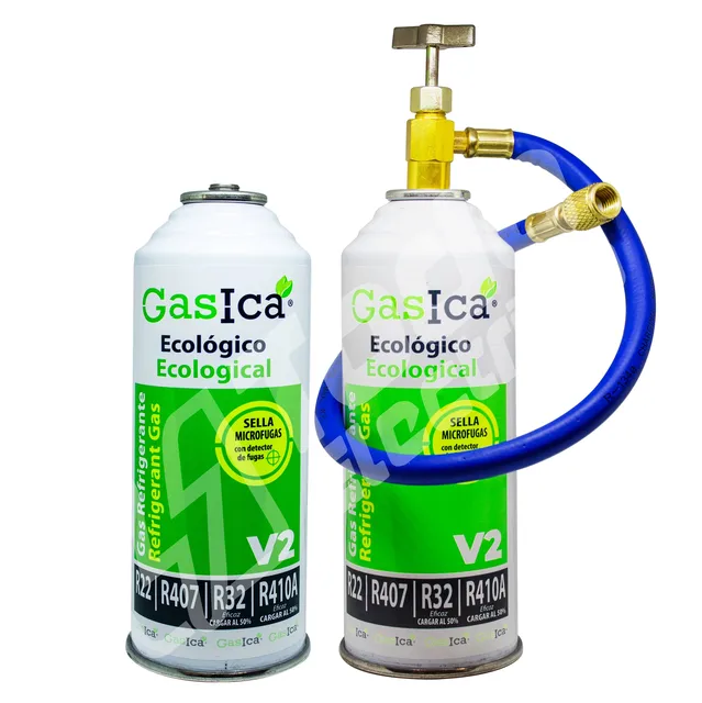 Pack 2 Gasica V2 Organic Refrigerant Gas Bottles Replacement R22/R407 R410A  with Air Conditioning Refill Hose - AliExpress
