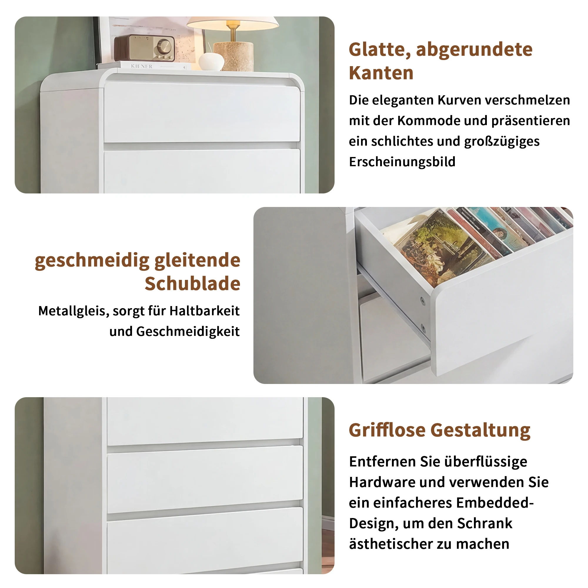 LED Kommode mit 5 Schubladen, Schubladenschrank schmal, Aufbewahrungskommode, Sideboard, Highboard, Stauraumschrank für Schlafzimmer Wohnzimmer Flur Eingangsbereich, Möbel mit Schubladen 73x40x111 cm, Naturholzfarbe – Detail 2