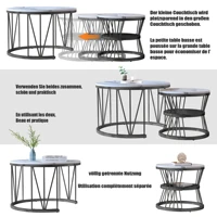 Ensemble de 2 tables basses rondes Superaly, table d'appoint empilable avec cadre en métal noir en forme de V et motif marbré, table de canapé moderne 6