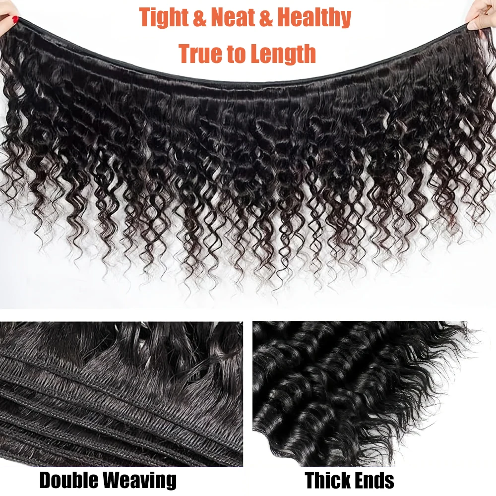Deep Wave Bundles With Closure 12A Brazilian Bundles Human Hair With 4x4 Lace Closure 100% Human Hair Extensions 13x4 13x6 3