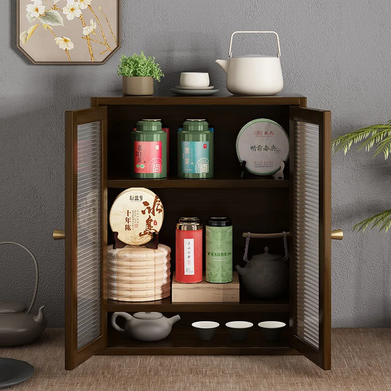 Bamboo Storage Cabinet With Adjustable Shelves Plastic Doors Small Space Organizer for Living Room Bedroom Kitchen