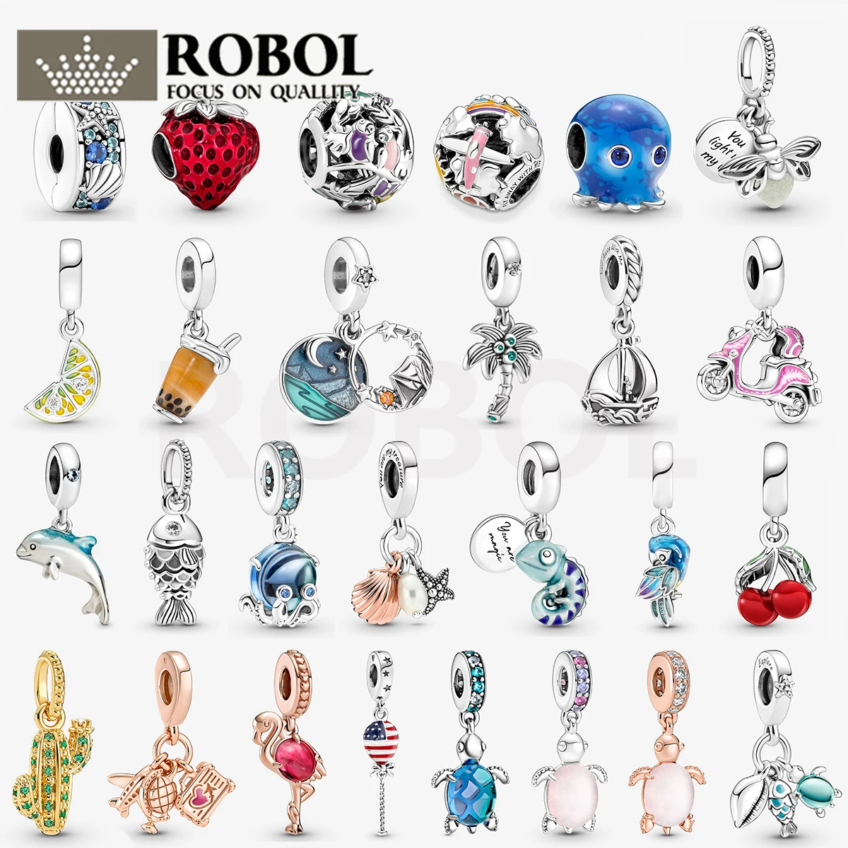 

Original High Quality 925 Sterling Silver Jewelry Summer Style Charm Fit DIY Bracelet Necklace Cute Animal Fruit Pendant