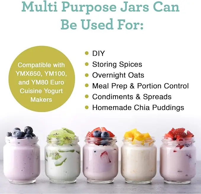 Set of 8 Glass Yogurt Jars, 6 oz Capacity, Includes Lids, Ideal for Yogurt, Parfaits, or Storage. 4