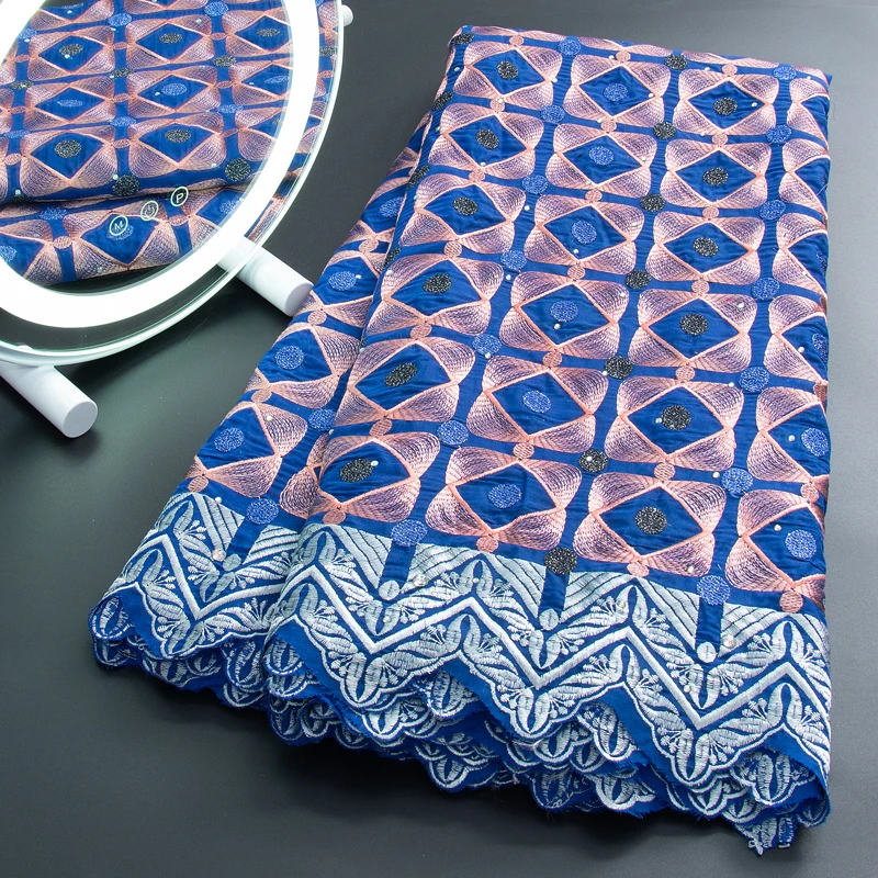 

Blue Swiss Voile Lace Fabric In Switzerland 5Yards 2022High Quality African Cotton Lace Ribbon Fabric For Women Party DressA3051