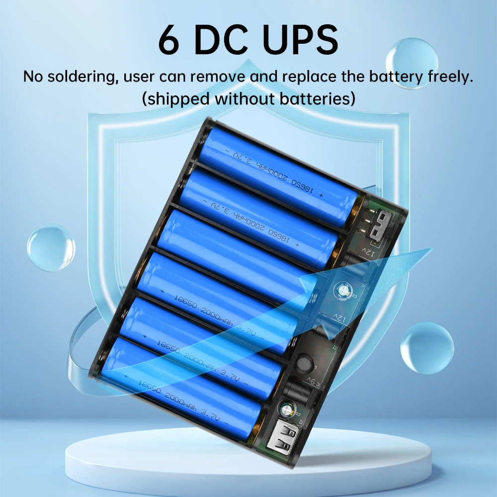 DC USV 5V 9V 12V Ausgang 6x18650 Batterie Unterbrechungsfreie Stromversorgung DIY Power Bank Box für Haus Router Handy Tablet Modem