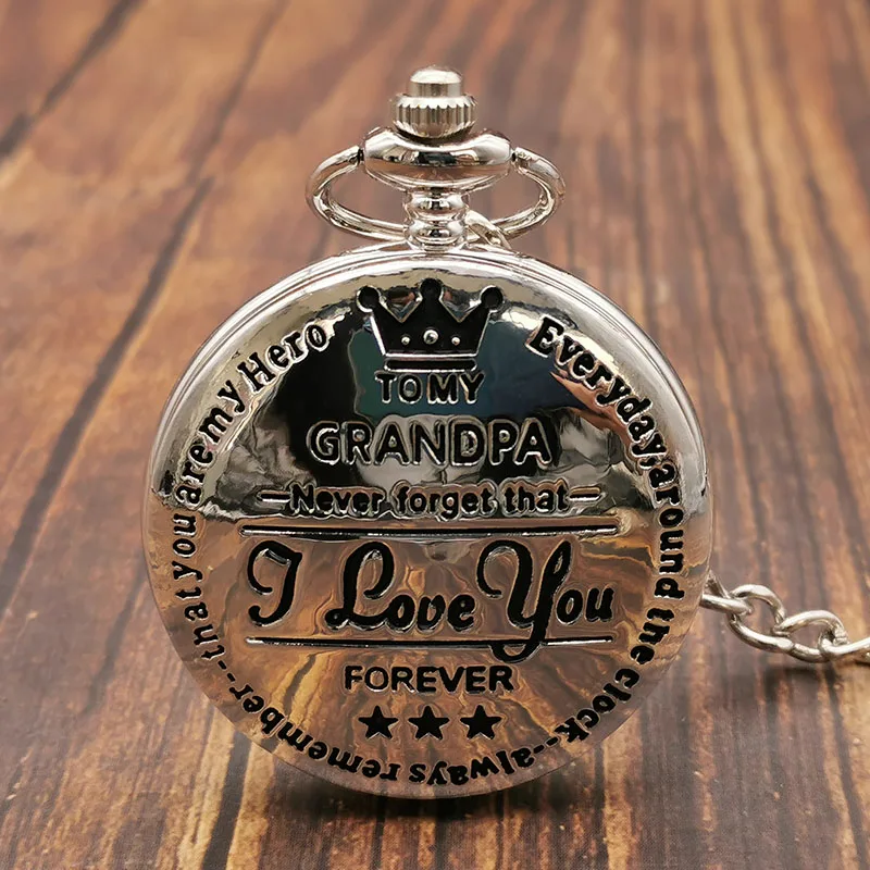 

Simple Design Engraved "To My Granpa"Quartz Pocket Watch Necklace Chain Silver/Gold Pocket Watches Gift for Granpa