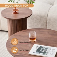 EGOONM Ensemble de 2 tables basses rondes en bois de style nordique, tables basses gigognes en bois, pour le salon/la chambre à coucher 2