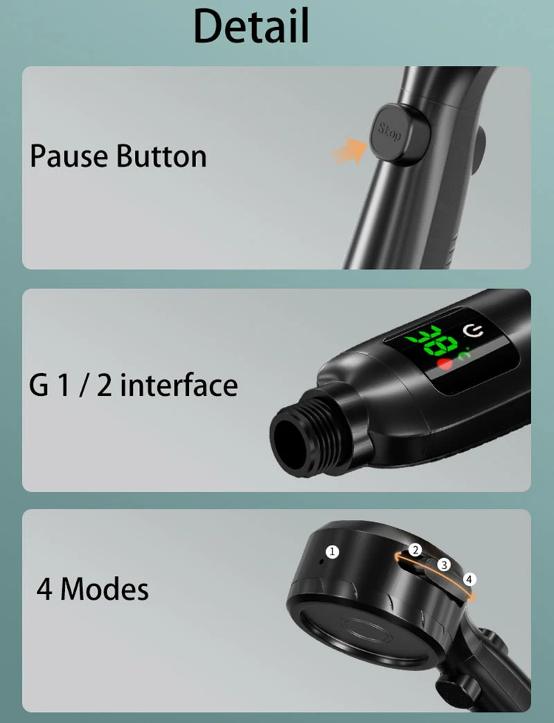 A6937dfeffc3d457e982ca735985a2e47p High Pressure Handheld Bathroom Shower Head Water Saving Showerhead Pressurized Adjustable Spray LED Digital Temperature Display