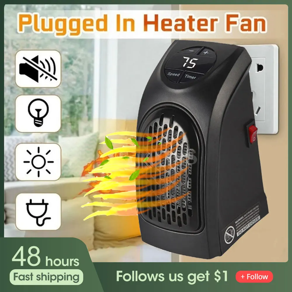 

400W Electric Wall Outlet Heater Led Display Plug In Mini Heater Home Office Indoor Use Low Consumption Space Heater Keep Warm